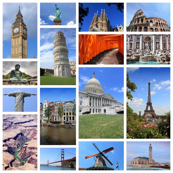 Travel Destinations Collage World Travel Photos Travel World Photo Postcard — Stock Photo, Image