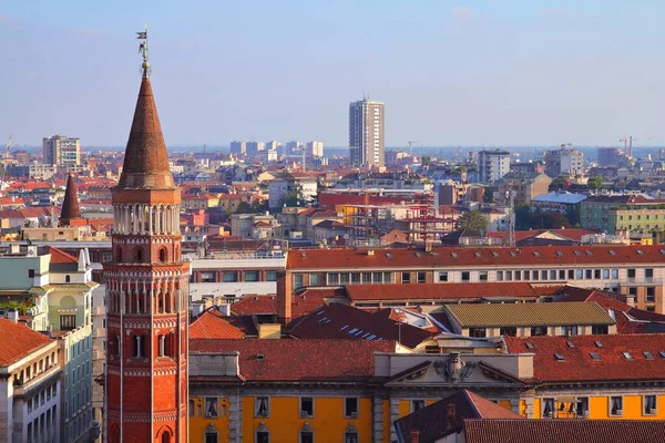 Mailand Italien Luftaufnahme Stadtbild Mit Altstadt Heiliger Gottardo Corte Kirchenturm — Stockfoto
