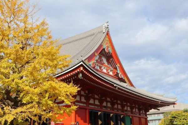 Vista Otoño Asakusa Tokio Templo Sensoji Antiguo Hito Madera — Foto de Stock