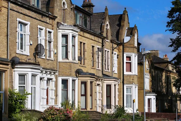Bradford Cidade West Yorkshire Inglaterra Rua Residencial Casas Com Terraço — Fotografia de Stock