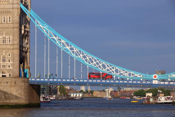 Tower Bridge Avec Bus Rouge Deux Étages Repère Londres Royaume — Photo