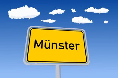 Almanya 'da Munster şehir tabelası. Şehir adı Hoşgeldin Yol İşareti vektör çizimi.
