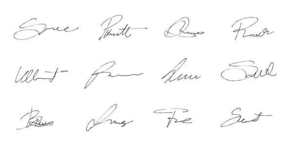 Autographs Set Vector Collection Handwritten Scribbled Personal Signature Pack Set — Stock Vector