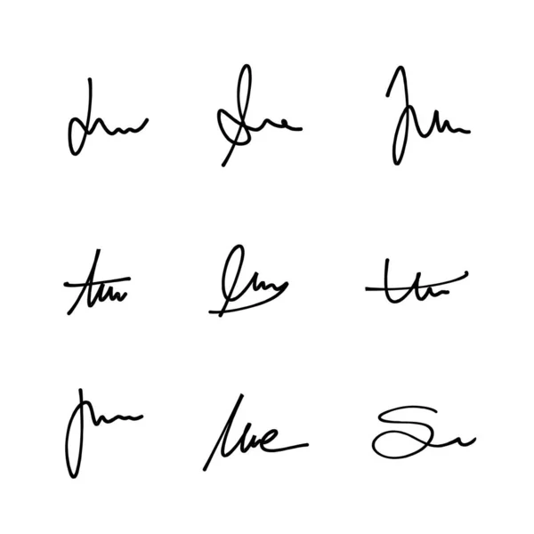 Business Signature Set Vector Collection Handwritten Scribbled Personal Signature Pack — Stock Vector