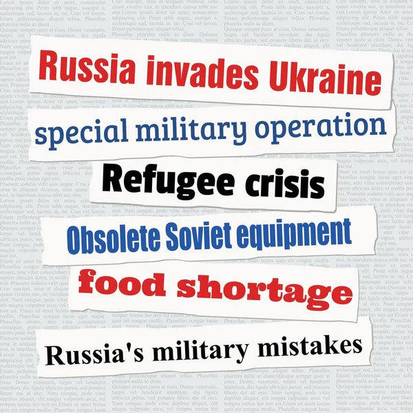 Rússia Ucrânia Notícias Invasão Recortes Jornais Sobre Rússia Ucrânia Guerra — Vetor de Stock