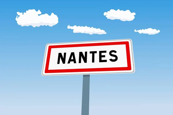 Stadsbord Van Nantes Frankrijk Stadsgrens Welkom Verkeersbord — Stockvector