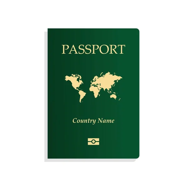 Vetor Cobertura Passaporte Verde Modelo Passaporte Internacional Isolado Com Mapa —  Vetores de Stock