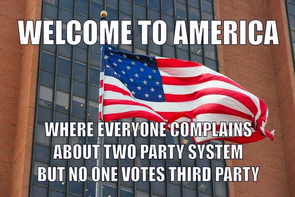 Two party system. American political system funny meme for social media sharing. Humor about third party voting in midterm elections.