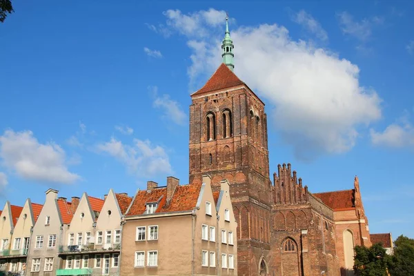 Polandia Kota Gdansk Yang Bersejarah Cityscape Dengan Gereja Saint John — Stok Foto