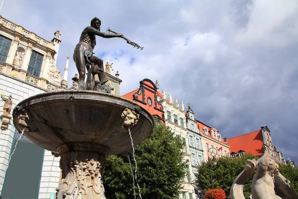 Fonte Neptuno Praça Dlugi Targ Gdansk Polônia — Fotografia de Stock