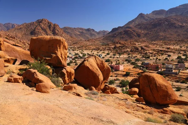Góry Anty Atlas Tafraout Maroko Czerwona Skała Pustynia Krajobraz — Zdjęcie stockowe