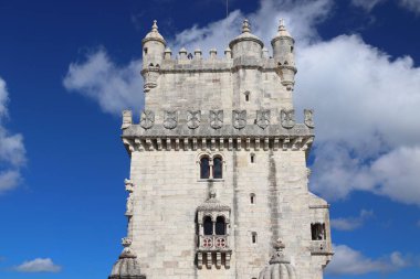 Torre de Belem, Lizbon, Portekiz. Tagus Nehri 'ndeki tahkimat. Lizbon 'un Simgeleri.