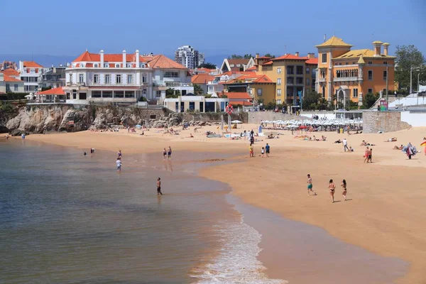 Cascais Portugalsko Května 2018 Turisté Navštíví Pláž Ribeira Praia Ribeira — Stock fotografie