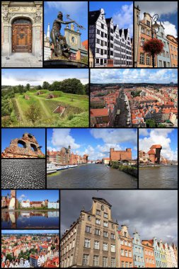 Gdansk, Polonya - kartpostal kolajı. Tarihi eser fotoğraf koleksiyonu.