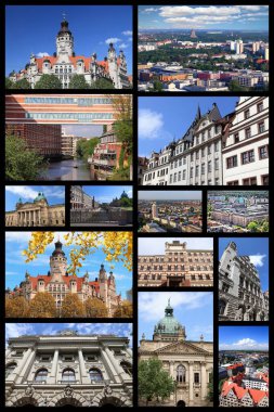 Leipzig Şehir Kartpostalı (Almanya) - seyahat yeri fotoğraf kolajı.