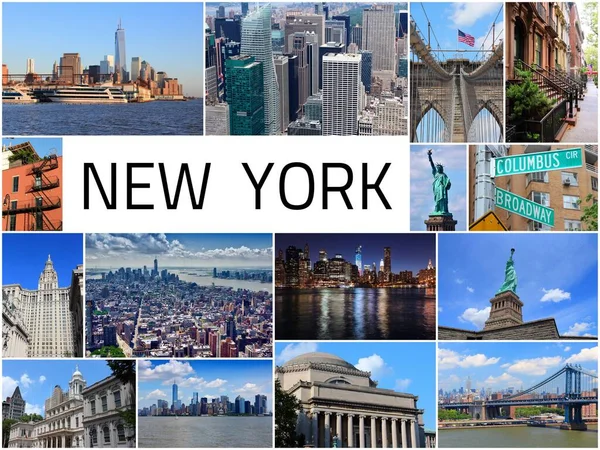 Collage Viaggio New York Punti Riferimento Cartolina Fotografica — Foto Stock