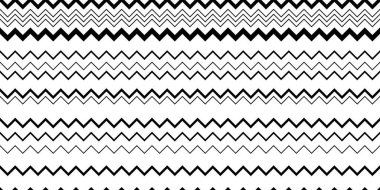 Zigzag kusursuz desen. Zig zag sembolleri düzensiz bir süs. Klasik moda dekorasyonu, pürüzsüz doku. Siyah ve beyaz.