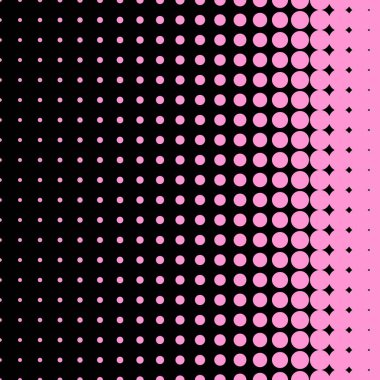Yarım ton nokta retro arkaplan. Siyah yarım ton gradyan vektör deseni üzerine pembe.