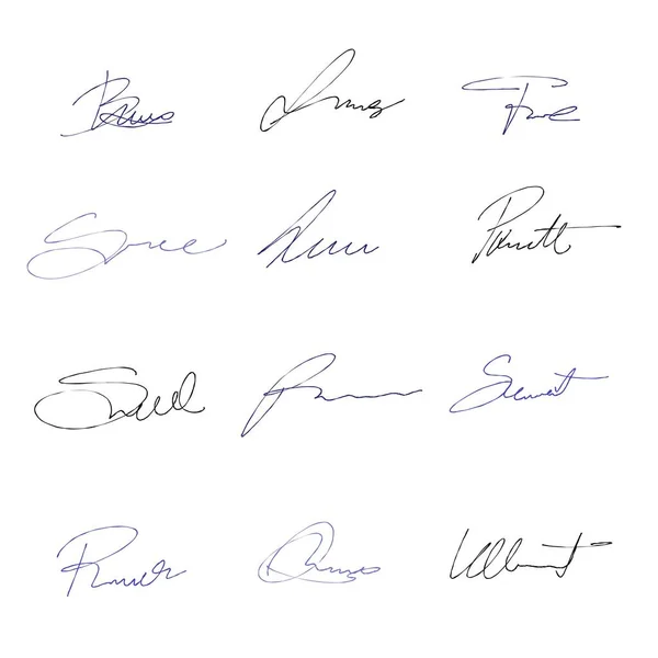 Autographs Set Vector Collection Handwritten Scribbled Personal Signature Pack Set — Stock Vector