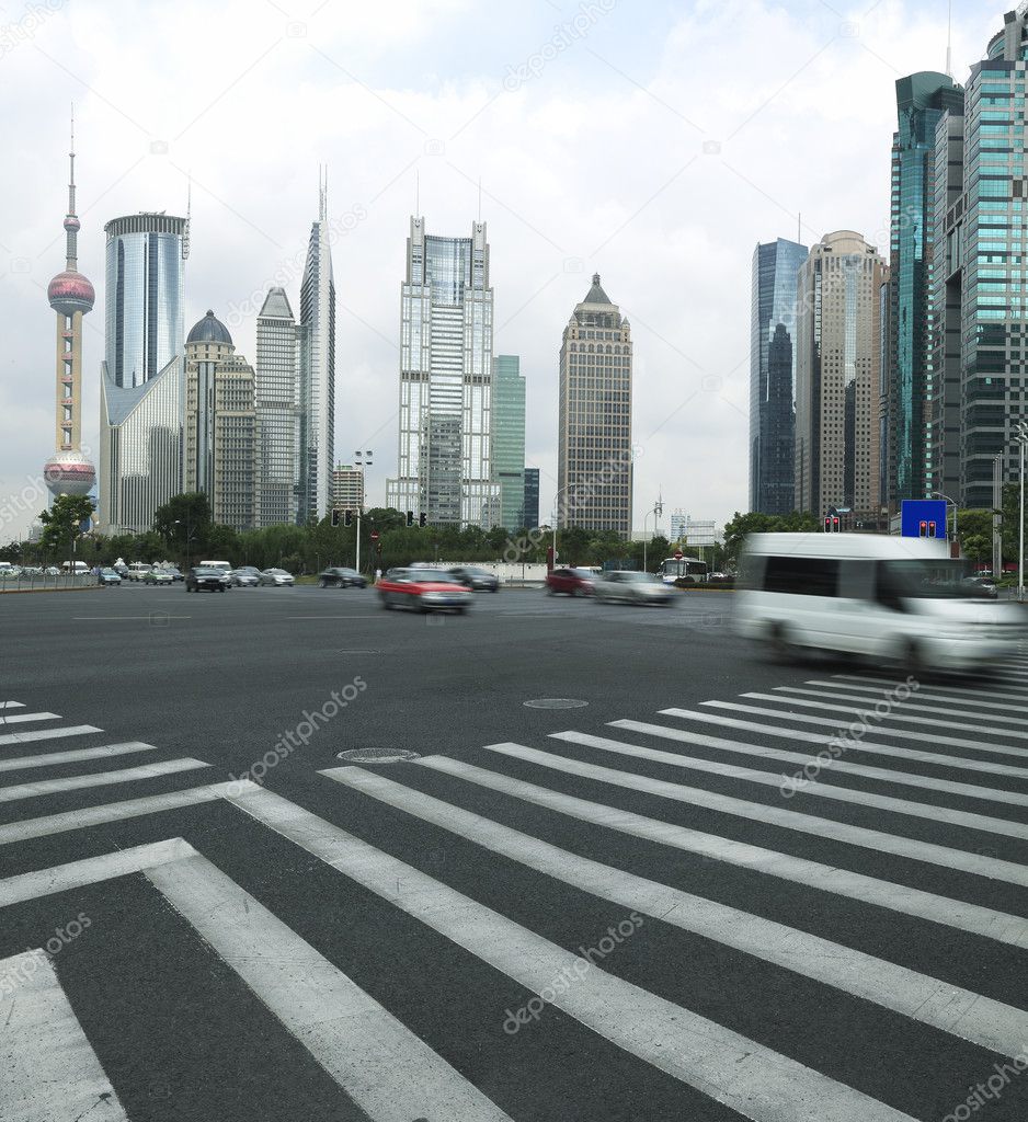 Lujiazui Finance&Trade Zone of modern urban architecture backgro