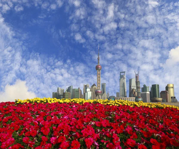 Šanghaj bund mezník Panorama v nové město krajina — Stock fotografie
