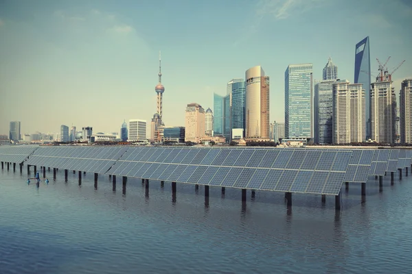 shanghai Bund skyline landmark ekolojik enerji solar panel
