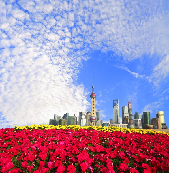 Šanghaj bund mezník Panorama v nové město krajina — Stock fotografie