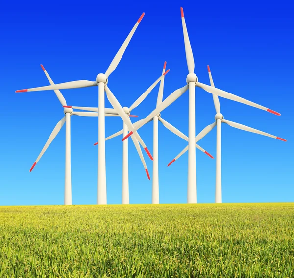 Rice farms Modern wind turbines — Stock Photo, Image