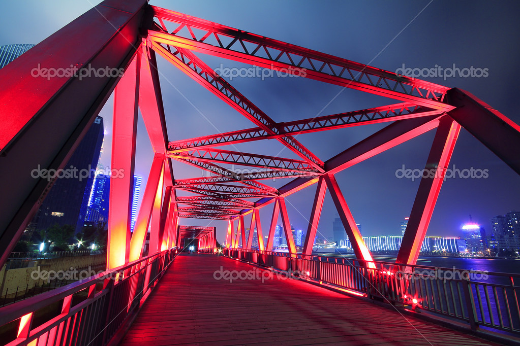 Steel structure bridge closeup at night landscape — Stock Photo © Alan