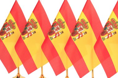 Spain flags hanging on the gold flagstaff