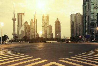 LuJiaZui finans, ticaret bölgesi modern kentsel mimari
