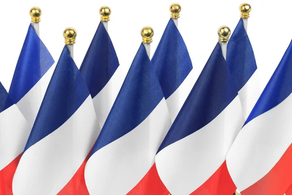 France flags hanging on the gold flagpole, — Stock Photo, Image