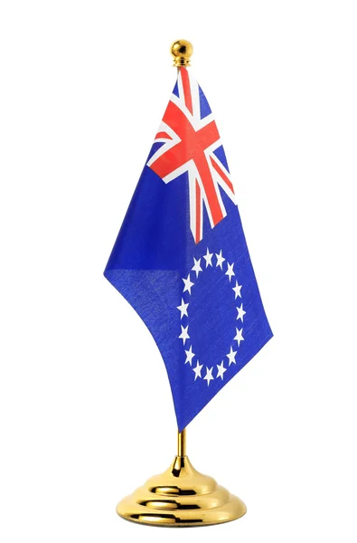 Flag of Cook Islands hanging on the gold flagpole — Stock Photo, Image