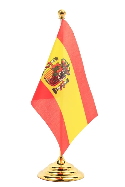 Spain flag hanging on the gold flagstaff — Stock Photo, Image