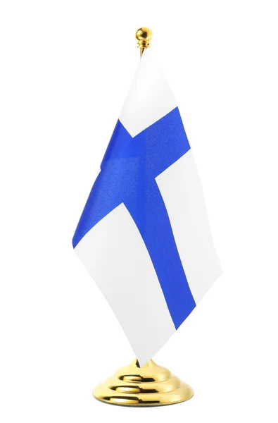 Флаг Финляндии висит на золотом флагштоке — стоковое фото