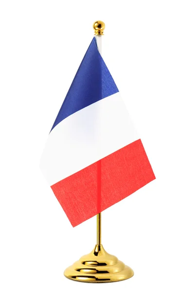 Flag of France hanging on the gold flagpole — Stock Photo, Image