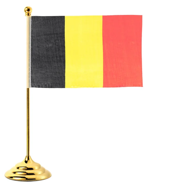 Gold flagpole hanging the flag of Belgium — Stock Photo, Image