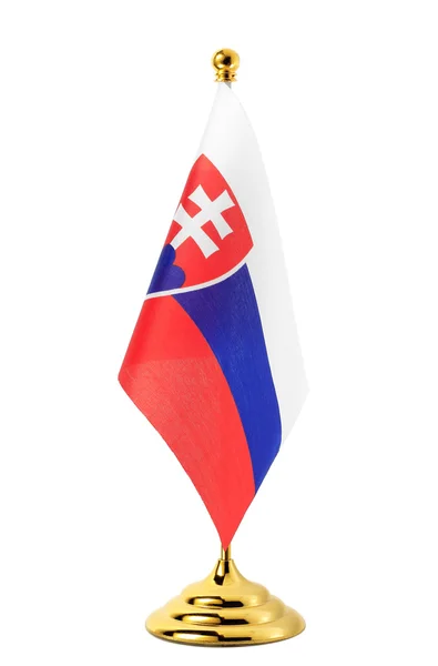 Флаг Словакии висит на золотом флагштоке — стоковое фото