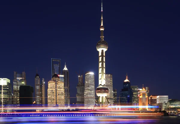 Šanghaj bund Panorama v nové noční město krajina — Stock fotografie