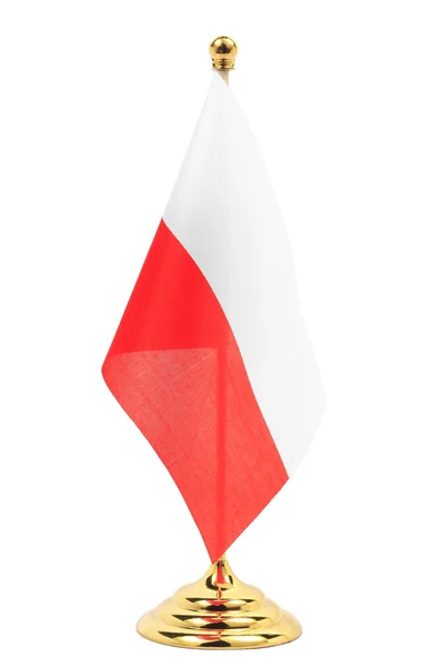 Poland flag hanging on the gold flagstaff — Stock Photo, Image