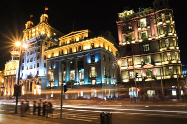 shanghai Bund Avrupa eski binalar gece