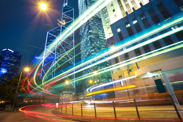 HongKong of modern landmark buildings backgrounds road light tra — Stock Photo, Image