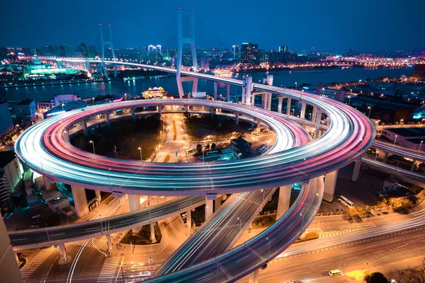 Bird view at Asia's largest across the rivers in a spiral bridge — Stock Photo, Image