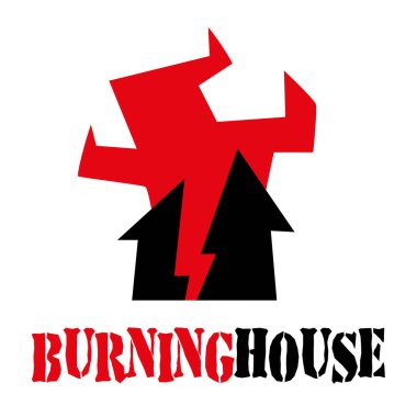 Yanan ev - harabe binanın ve kırmızı yangının soyut sembolü