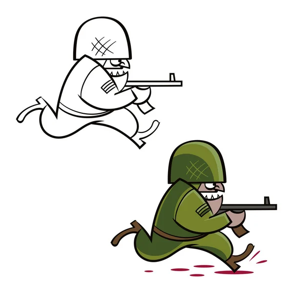 Soldado Imagen Soldado Enojado Corriendo Hacia Ataque Charcos Salpicaduras Sangre — Vector de stock