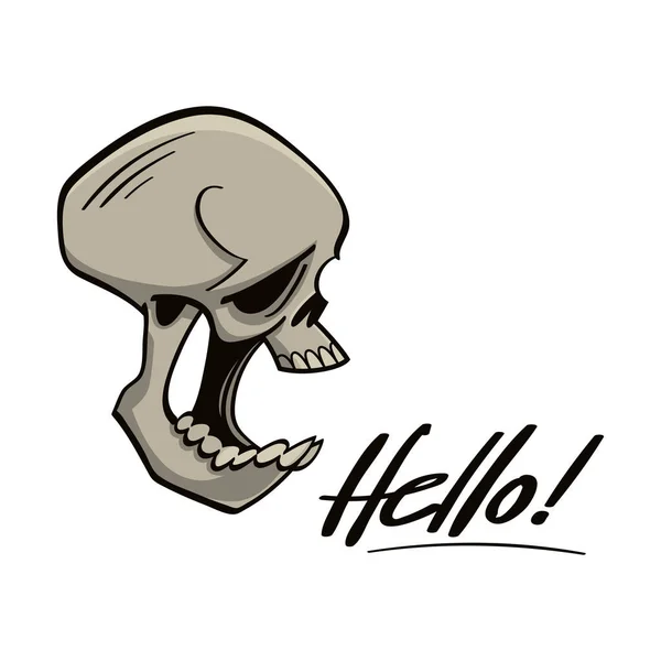 Human Skull Saying Hello Greeting Grave — Stock Vector