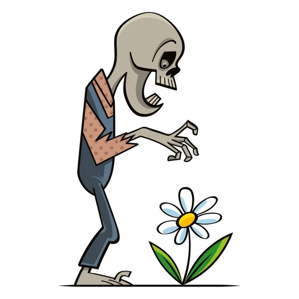 Peaceful Dead Zombie Sniffing Daisy Flower Romantic Image — Stock Vector