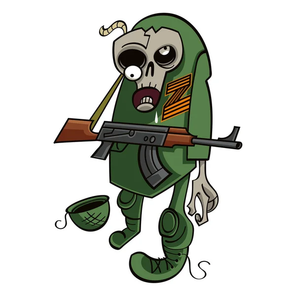 Soldado Zombie Militar Muerto Miedo Con Ametralladora — Vector de stock