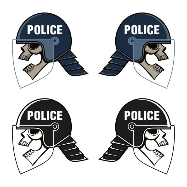 Ράιοτ Αστυνομικό Κράνος Και Κρανίο Τρομακτικό Σύμβολο Βιαιότητας Και Βίας — Διανυσματικό Αρχείο