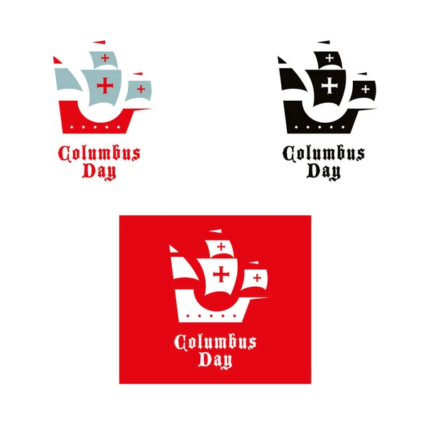 Columbus Day National American Holiday Sign Logotype Greeting Card Ship — Stock Vector